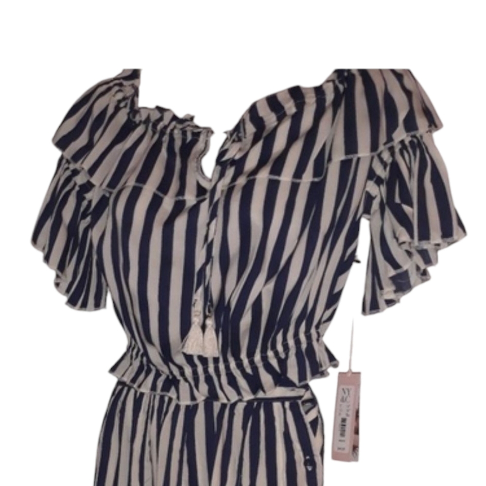 NY&C Eva Mendes Blue & White Stripe 2 Piece Skirt & Top L NWT - Picture 7 of 11